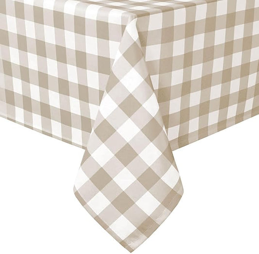 Hiasan Checkered Square Tablecloth - Stain Resistant, Waterproof and Wrinkle Resistant Washable Table Cloth for Dining Room and Outdoor Use, 54 x 54 Inch, Khaki and White Gingham Pattern