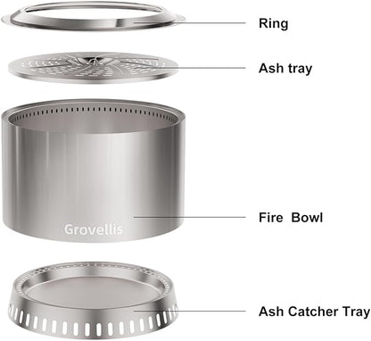 27 inch Smokeless Fire Pit with Waterproof Cover, Stainless Steel Outdoor Smokeless Firepit, Wood Burning Fire Pits for Camping, Bonfire,Low Smoke Firepit for Outside