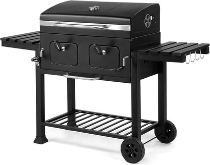 61.5" Portable Charcoal Grill,Metal Outdoor Barbecue Smoker,Heavy Duty Outdoor BBQ Grill,Portable Vertical Camping Barbecue Grill,with Foldable Side Tables,for Garden Patio Beach Backyard (Black)