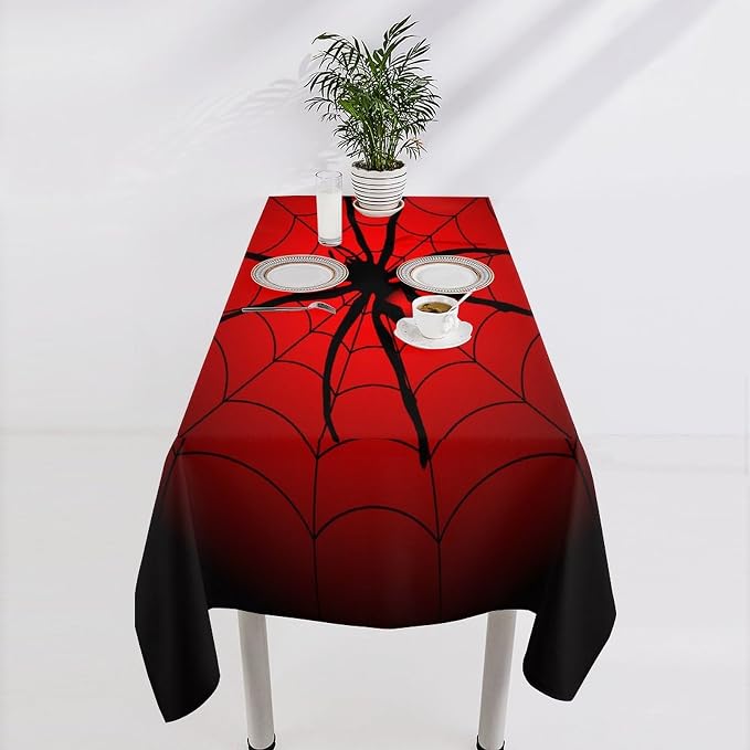 Spider Web Tablecloth, Big Spider Black Spiderweb Water Resistant Wipeable Table Cover for Picnic Party Holiday Kitchen Dinner Table 55"x55"