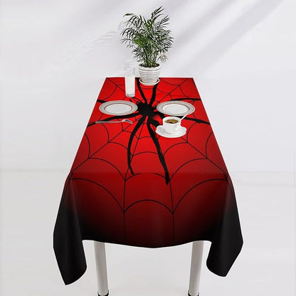 Spider Web Tablecloth, Big Spider Black Spiderweb Water Resistant Wipeable Table Cover for Picnic Party Holiday Kitchen Dinner Table 55"x55"