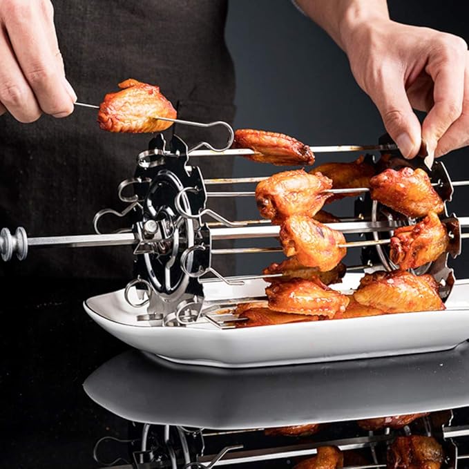 BBQ Steel Metal Roaster Rotisserie Skewers Needle Cage Oven Kebab Maker Grill