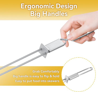 Stainless Steel Skewers for Grilling, 13"（12PCS）Dual-Prong Flat with Slider