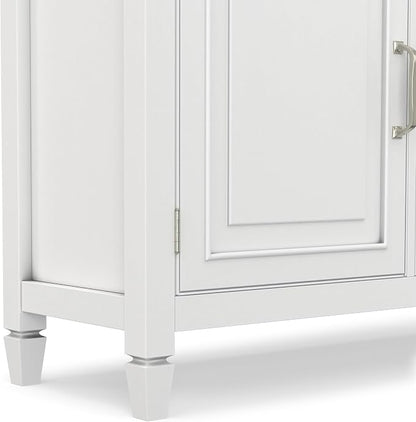SIMPLIHOME Connaught 40" Wide Solid Wood Storage Cabinet in White | Traditional slim entryway and living room organizer for hats, gloves, shoes and keys with space-saving storage design.