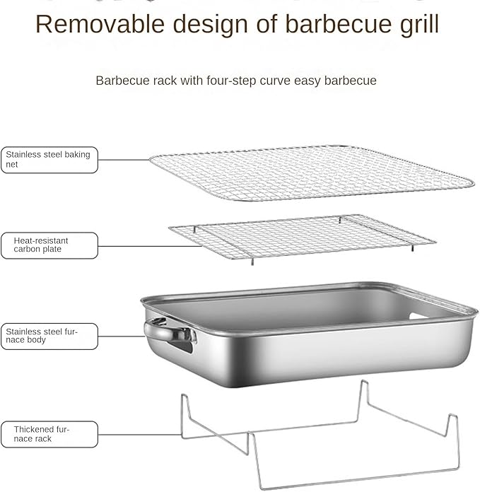 Barbecue Charcoal Grill Stainless Steel Barbecue Charcoal Grill Desktop For Camping Outdoor Hiking Portable Charcoal Grill, 38*26*11cm, Silver