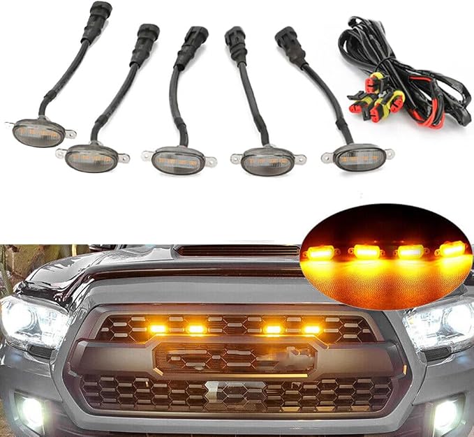 1Set(6Pieces) Universal Amber LED Lights Front Grille Compatible with Ford Toyota Truck Raptor Style Car Accessories with Harness
