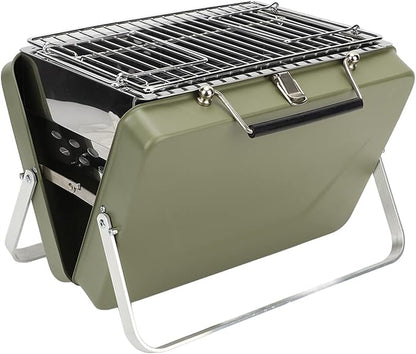 Folding Notebook Grill Easy to Use Rust Proof Grill Net for Backyard Picnic - Portable Charcoal BBQ for Camping, Outdoor Cooking (Green)