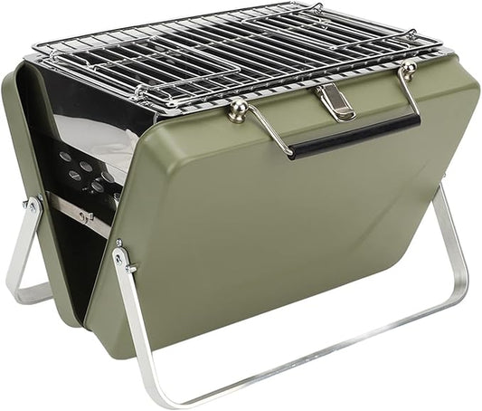 Folding Notebook Grill Easy to Use Rust Proof Grill Net for Backyard Picnic - Portable Charcoal BBQ for Camping, Outdoor Cooking (Green)
