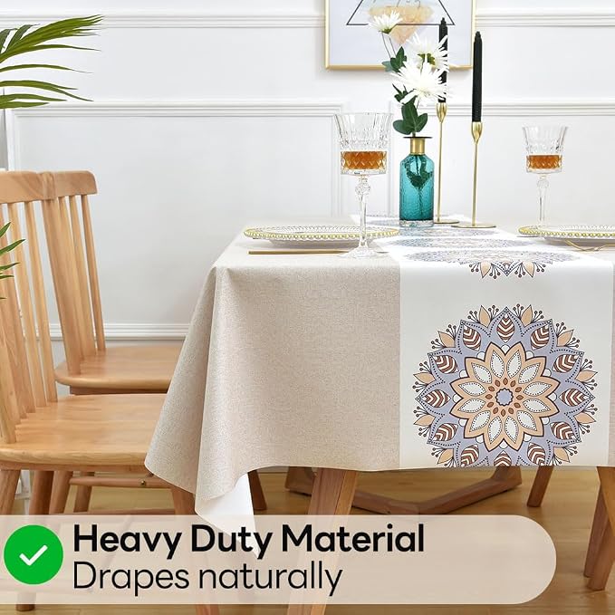 Wipeable Waterproof Tablecloth Vinyl Tablecloths for Rectangle Tables Heavy Duty PVC Tablecloth for Kitchen Dining Table (Flowers-1, 54'' x 84'')