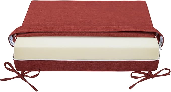 Magpie Fabrics Indoor Outdoor Cushion Cover Replacement 2 Pack, NO Insert! Water Repellent Slipcover with Ties Decor for Patio Garden Chair Sofa Bench Wicker(Dark Red, 24x22x4 Inch)