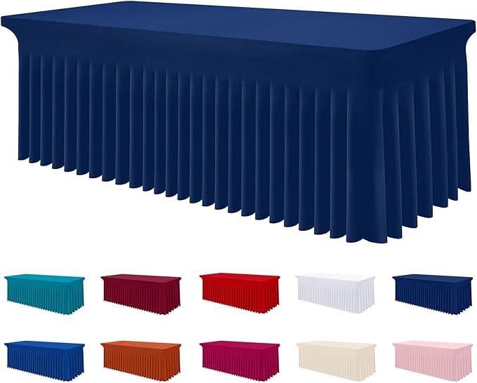 Smiry Spandex Elastic Fitted Table Cloth Skirt for 5FT Rectangle Table | Stretch Washable Table Cloth, Banquet Table Cover for Wedding, Party, Indoor & Trade Shows, (Navy, 60Lx36Wx30H)