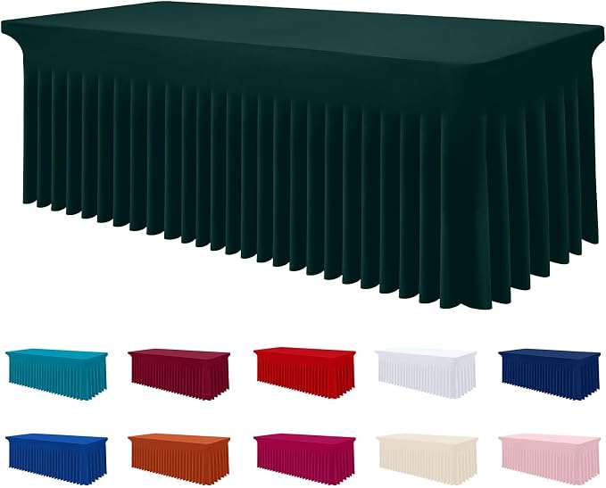 Smiry Spandex Elastic Fitted Table Cloth Skirt for 8FT Rectangle Table | Stretch Washable Table Cloth, Banquet Table Cover for Wedding, Party, Indoor & Trade Shows, (Hunter Green, 96Lx30Wx30H)