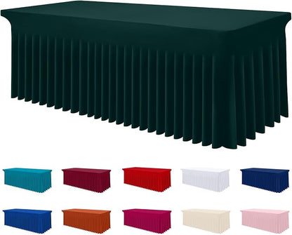 Smiry Spandex Elastic Fitted Table Cloth Skirt for 8FT Rectangle Table | Stretch Washable Table Cloth, Banquet Table Cover for Wedding, Party, Indoor & Trade Shows, (Hunter Green, 96Lx30Wx30H)