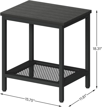 Rectangular Outdoor Side Table with Storage, 2-Tier Patio End Table Weather Resistant, Black Outdoor Accent Table, Small Porch Tables for Pool, Deck, Garden (Black 2PC)