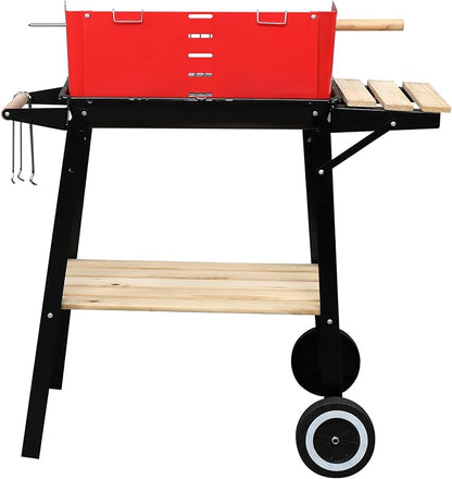 Portable Charcoal Grill with Side Table,Outdoor Barbecue Grill with Charcoal Tray & Wheels,Stainless Steel Charcoal Stove for Outdoor Backyard,Camping,Picnics,Patio and Parties