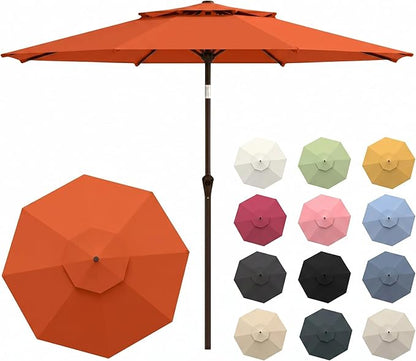 Patio Umbrella, 2 Tier Outdoor Table Umbrella, Large Vented Market Umbrellas with Push Button Tilt and Crank, 8 Sturdy Ribs for Backyard, Deck, Pool, UPF50+ UV Protection