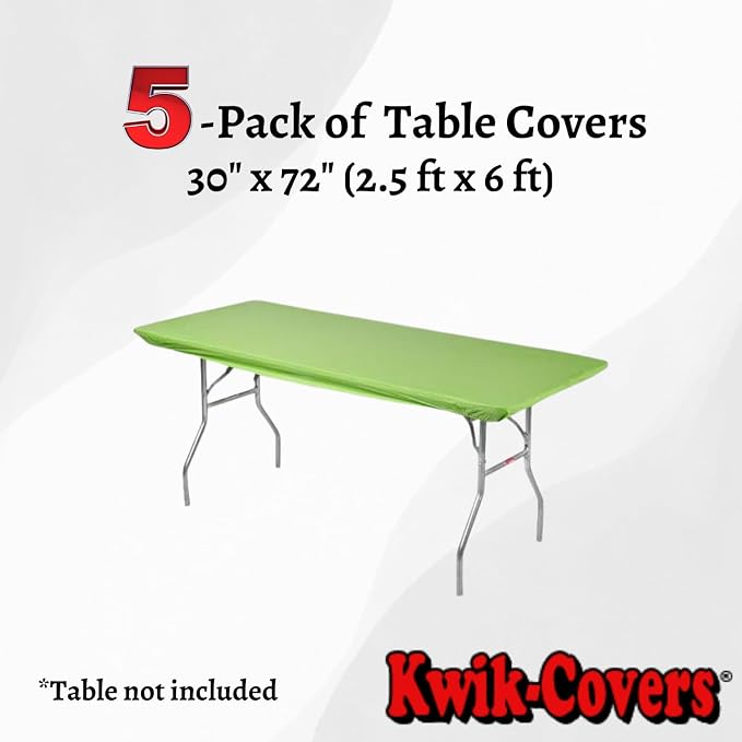 6' Rectangle Plastic Table Covers 30" x 72", Bundle of 5 (Lime Green)