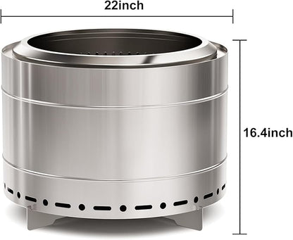 Panovue 22 inch Smokeless Fire Pit with Carry Bag, Stainless Steel Outdoor Smokeless Firepit, Wood Burning Fire Pits for Camping, Bonfire,Low Smoke Firepit for Outside(Silver)