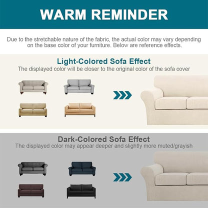 Turquoize 3 Piece Sofa Covers for 2 Cushion Couch Sofa Slipcover Soft Couch Cover for Dogs-Washable Sofa Furniture Cover with 2 Individual Cushion Covers, Thick Jacquard Fabric (Loveseat, Cream)