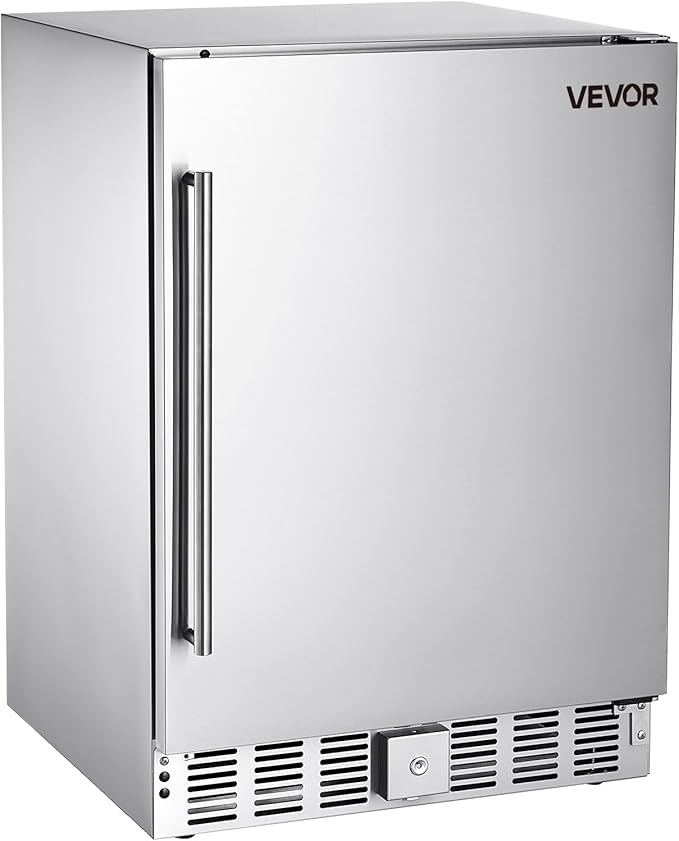 VEVOR 24-Inch Indoor/Outdoor Beverage Refrigerator, 150 QT Freestanding or Undercounter Beverage Fridge, 180 Cans Built-in Beer Fridge with Stainless Steel Body for Residential Home Bar Commercial Use