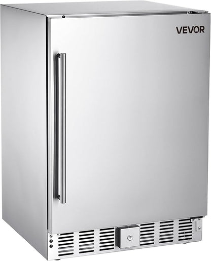 VEVOR 24-Inch Indoor/Outdoor Beverage Refrigerator, 150 QT Freestanding or Undercounter Beverage Fridge, 180 Cans Built-in Beer Fridge with Stainless Steel Body for Residential Home Bar Commercial Use