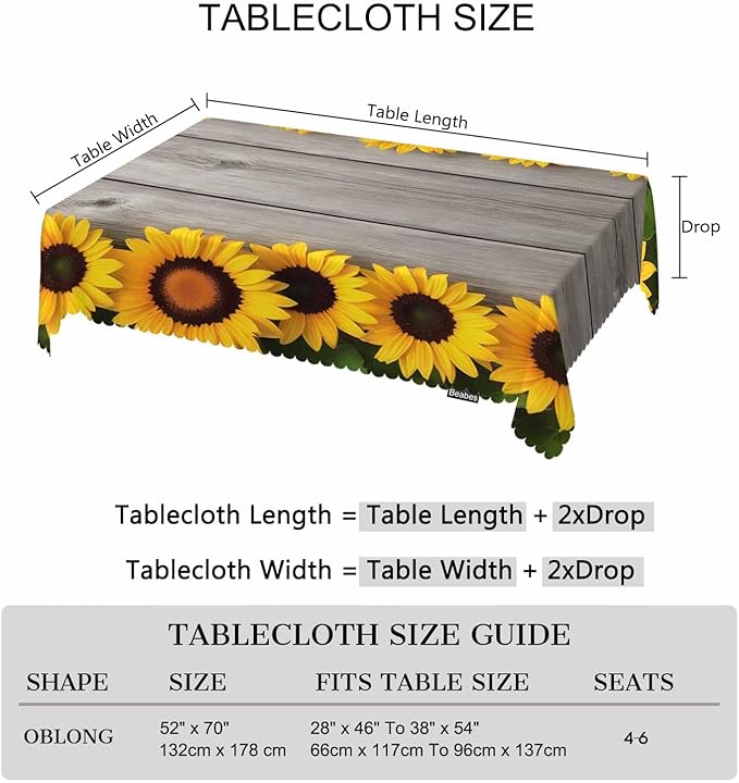 Sunflowers Decorative Tablecloth, Retro Wooden Board Sunflowers Kitchen Table Cover Oblong 52"X70" Tablecloths Dining Table Cloth Buffet Parties Patio and Camping Yellow