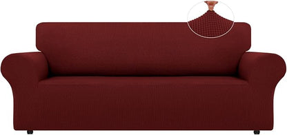 LURKA Stretch Sofa Slipcovers 1 Piece Couch Covers for 3 Cushion Couch Sofa Furniture Protector Full Sofa Covers with Elastic Bottom for Kids and Dog (Large, Dark Red)