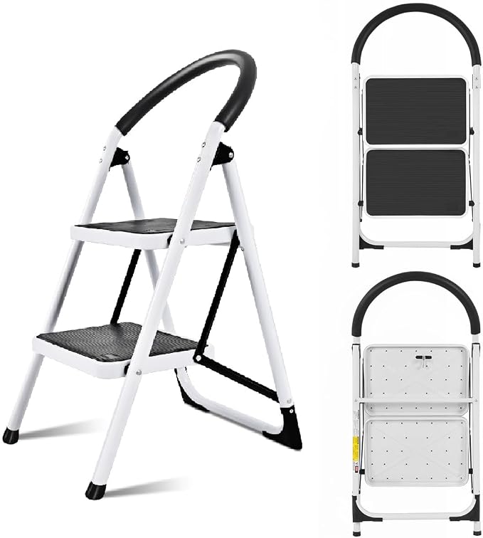 COSTWAY 2 Step Ladder, Folding Step Stool w/Wide Anti-Slip Pedal & Cushioned Handle, Multiuse Lightweight Portable Stepladder 330 lbs Capacity, Stool Ladder for Home Kitchen Office