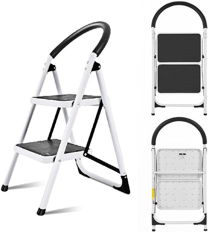 COSTWAY 2 Step Ladder, Folding Step Stool w/Wide Anti-Slip Pedal & Cushioned Handle, Multiuse Lightweight Portable Stepladder 330 lbs Capacity, Stool Ladder for Home Kitchen Office