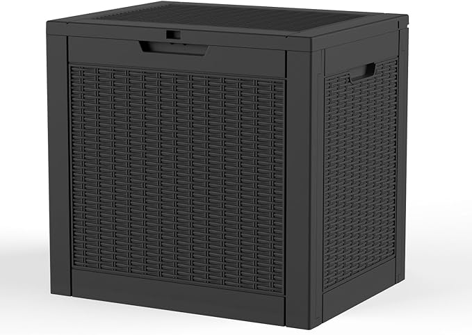 Pepe Tee 30 Gallon Deck Box, Waterproof Resin Outdoor Storage Box with Lid, All-Weather Garden Tool Organizer, Charcoal
