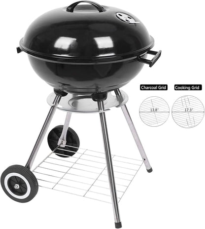 Portable 18inch Charcoal Grill for Outdoor,Charcoal Stove Enamel Barbecue Grill and Smoker Heat Control Round BBQ Kettle for Picnic Patio Backyard Garden Camping Hiking Cooking Travel,Black