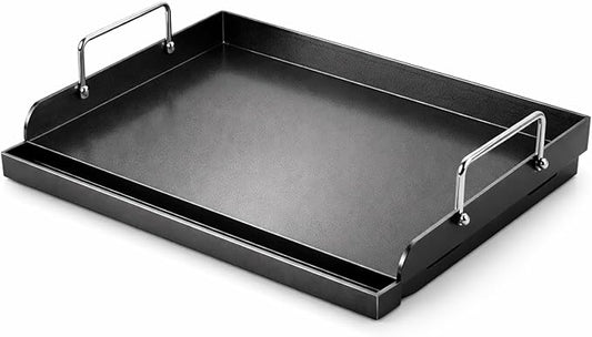 Utheer 17 x 13 x 2.6 Inch Nano-Ceramic Nonstick Griddle Plate for Gas and Charcoal Grills, Pre-Seasoned Cast Iron Flat Top Insert with Grease Groove, Removable Handles for BBQ, Camping, Tailgating