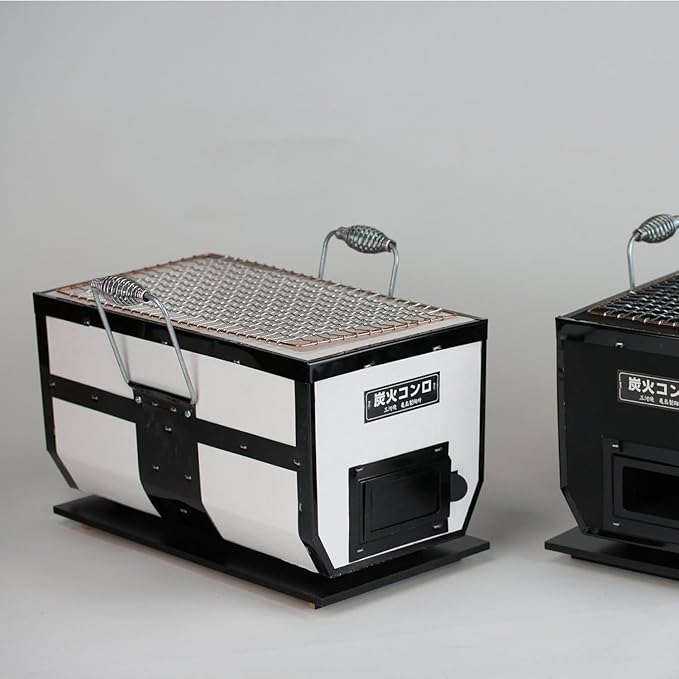 Japanese BBQ Charcoal Grill - Shichirin, Konro, Hibachi, Tabletop Barbecue - With Handles - White - Made in Japan - 6.3 x 11.8 in
