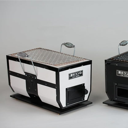 Japanese BBQ Charcoal Grill - Shichirin, Konro, Hibachi, Tabletop Barbecue - With Handles - White - Made in Japan - 6.3 x 11.8 in