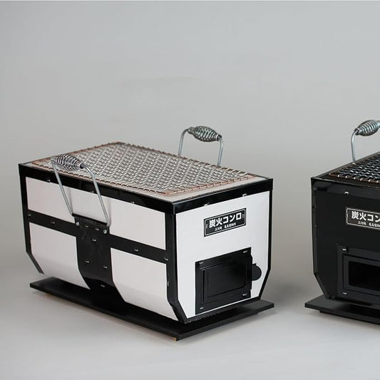 Japanese BBQ Charcoal Grill - Shichirin, Konro, Hibachi, Tabletop Barbecue - With Handles - White - Made in Japan - 6.3 x 11.8 in