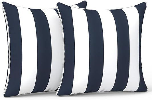 LVTXIII Outdoor Throw Pillows 20x20 Patio Waterproof Square Pillows with Piping Fade Resistant Accent Pillow for Spring Summer Garden Decoration, Set of 2, Cabana Navy