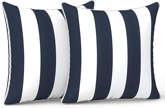 LVTXIII Outdoor Throw Pillow Covers Set of 2, Patio Waterproof Pillow Cases Fade Resistant Accent Pillow Covers for Home and Garden Furniture Decoration, 20"x20", Cabana Navy