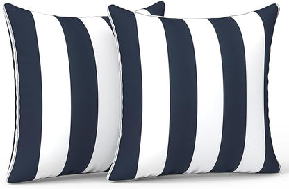 LVTXIII Outdoor Throw Pillow Covers Set of 2, Patio Waterproof Pillow Cases Fade Resistant Accent Pillow Covers for Home and Garden Furniture Decoration, 20"x20", Cabana Navy