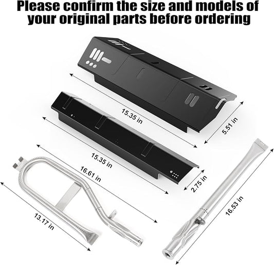 4 Burner Grill Replacement Parts for Dyna-Glo DGH450CRP DGH450CRP-D DGH450CRN DGH450CRN-D DGH451CRP DGH451CRP-D, Porcelain Steel Grill Heat Tent Plates and Stainless Steel Burner Tube Kit