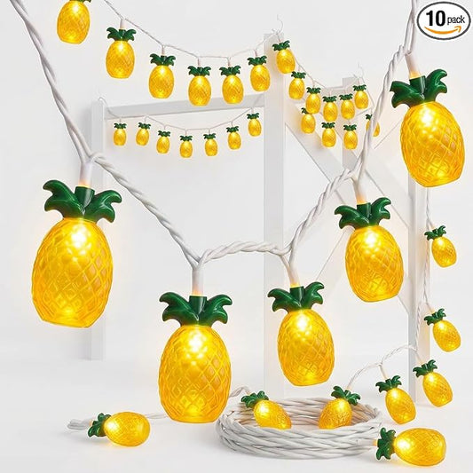 Abeja Summer String Light, 8.5Ft Pineapple Fairy Lights with 10 Pineapple Fun Patio Lights, Outdoor Indoor Party Lights for Party Bedroom Home Birthday Hawaiian Tropical Tiki Gifts Decor