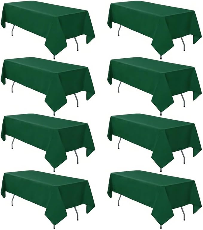 8 Pack Hunter Green Rectangle Table Cloth 60 x 102 Inch For 6 Foot Tables | Wrinkle Resistant Tablecloth, Washable Polyester Fabric, Rectangular Tablecloth for Wedding Party Banquet Buffet