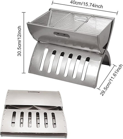 Portable Charcoal Grill for Camping BBQ, Outdoor Barbecue Grill with Stainless Steel Folding Rack, Camping Stove for Patio Picnic, Charcoal Grill BBQ Cooker for 3-5 Persons