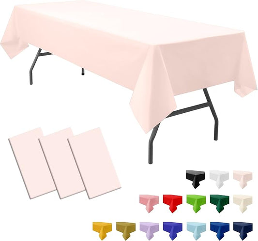 3-Pack Premium Plastic Blush Light Pink Tablecloth Disposable 54" x 108" Rectangle Table Cover Pastel Pale Pink Party Table Cloths for Parties Wedding Bridal Shower Engagement Banquet