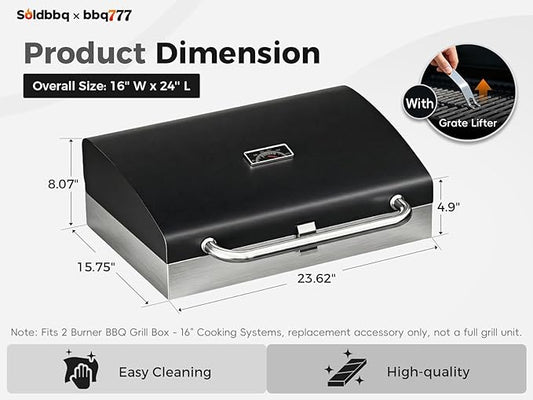 BBQ Grill Box Replacement Parts for Camp Chef Deluxe Barbecue Grill Box, fits 2 Burner Stoves Camp Chef 16" Cooking Systems, Compatible with BB90L, 24 in. x 16 in. x 8 in