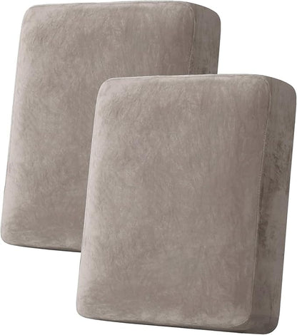 H.VERSAILTEX Velvet Stretch Couch Cushion Cover Plush Cushion Slipcover for Chair Loveseat Sofa Cushion Furniture Protector Seat Cushion Sofa Cover (2 Piece Medium Sofa Cushion Covers, Taupe)