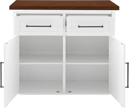 Crosley Furniture Bartlett Kitchen Island with Wood Top, White/Walnut