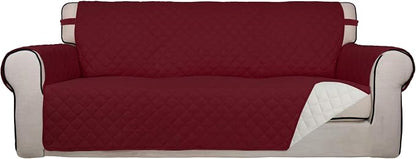 PureFit Reversible Quilted Couch Covers for Dogs Oversized Sofa Cover 78” | Red/Ivory, Water Resistant Couch Protector, Washable Pet Couch Cover with Non Slip and Elastic Straps For Kids