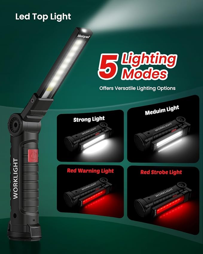 Coquimbo Tool Gifts for Men Dad Him, Rechargeable Flashlight LED Work Light | BBQ Grill Light, 360° Rotate, Mechanic Light with Magnetic Base Hook for Car Repair, Camping, Emergency Use (4 Pack, Black)