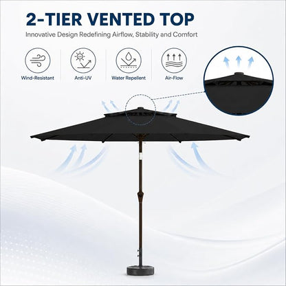 10FT Patio Umbrella, 2 Tier Outdoor Table Umbrella, Large Vented Market Umbrellas with Push Button Tilt and Crank, 8 Sturdy Ribs for Backyard, Deck, Pool, UPF50+ UV Protection