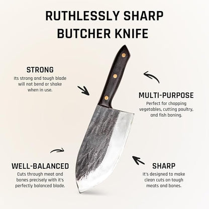 COOLINA Galba Butcher Knife, Full Tang Wide Blade, All-around Kitchen Knife for Meats and Bones